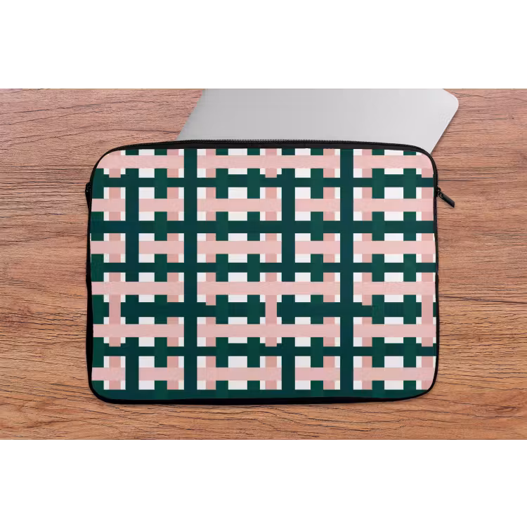 Laptophoes - Vlechtpatroon - Groen - Roze - Grafisch — 2