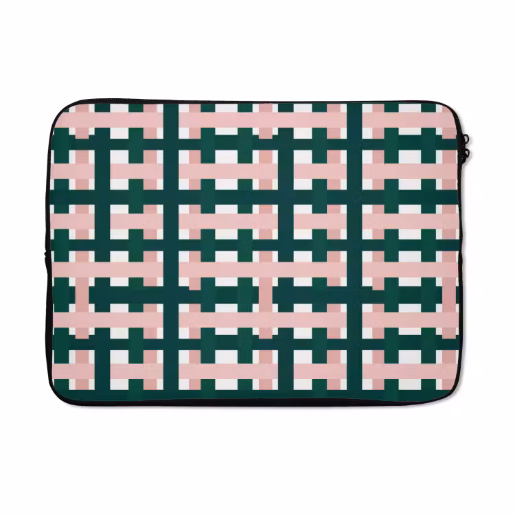 Laptophoes - Vlechtpatroon - Groen - Roze - Grafisch — 5