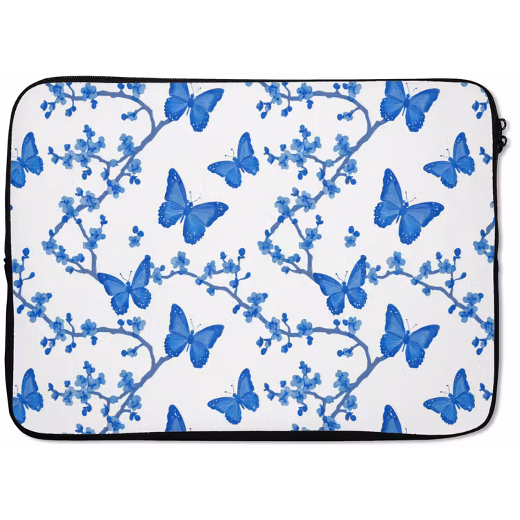 Laptophoes - Vlinder - Bloemen - Blauw — 1