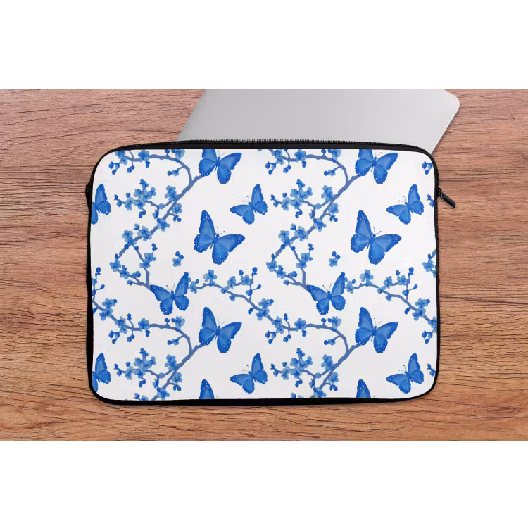Laptophoes - Vlinder - Bloemen - Blauw — 2