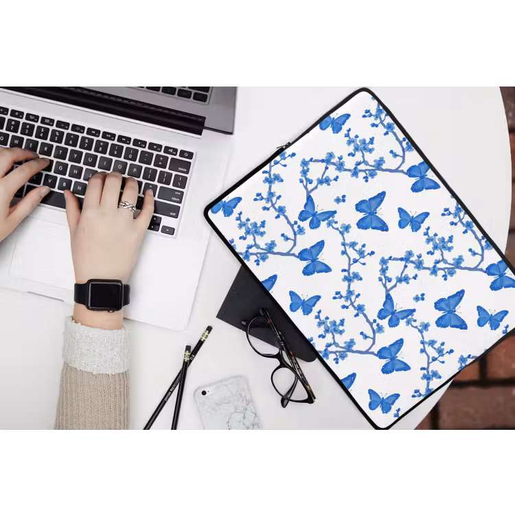 Laptophoes - Vlinder - Bloemen - Blauw — 3