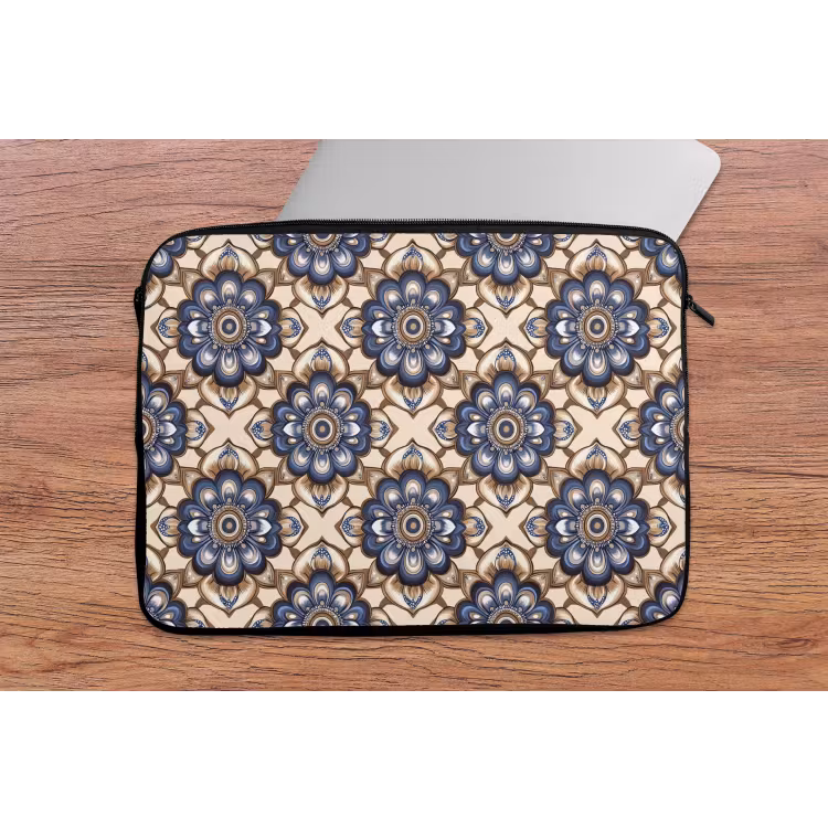 Laptophoes - Floraal - Ornament - Blauw — 2
