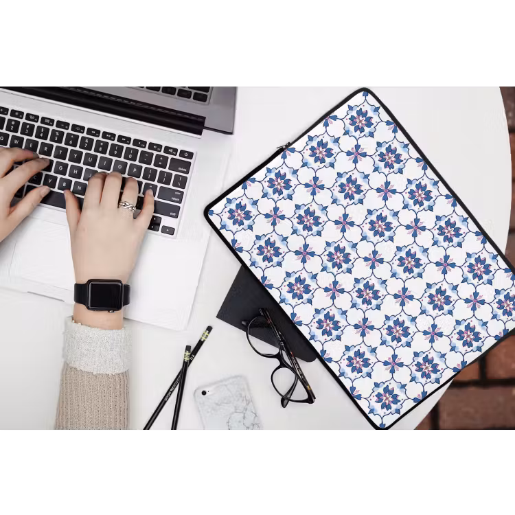 Laptophoes - Modern - Patroon - Blauw - Roze — 3