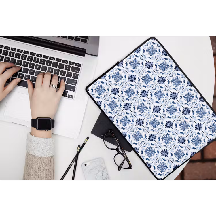 Laptophoes - Patroon - Tegel - Blauw — 3