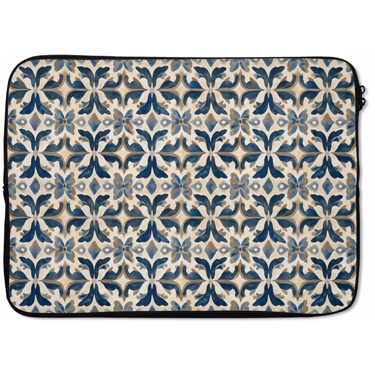 Laptophoes - Tegel - Patroon - Blauw - Beige — 1