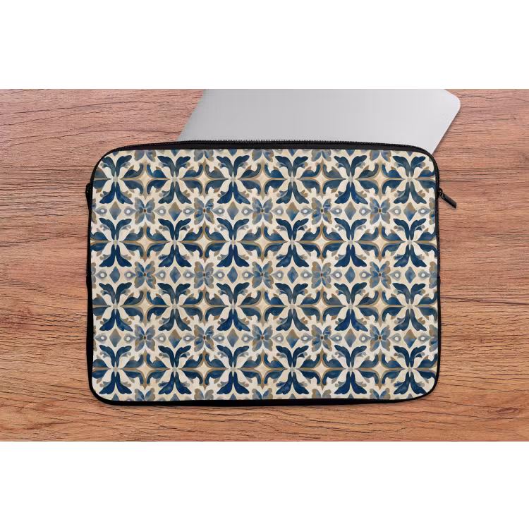 Laptophoes - Tegel - Patroon - Blauw - Beige — 2