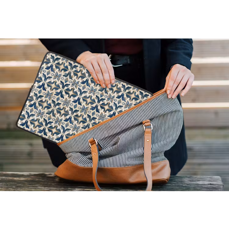 Laptophoes - Tegel - Patroon - Blauw - Beige — 4