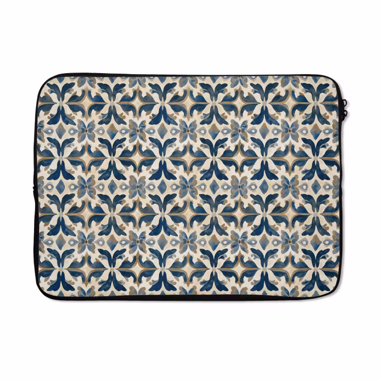 Laptophoes - Tegel - Patroon - Blauw - Beige — 5
