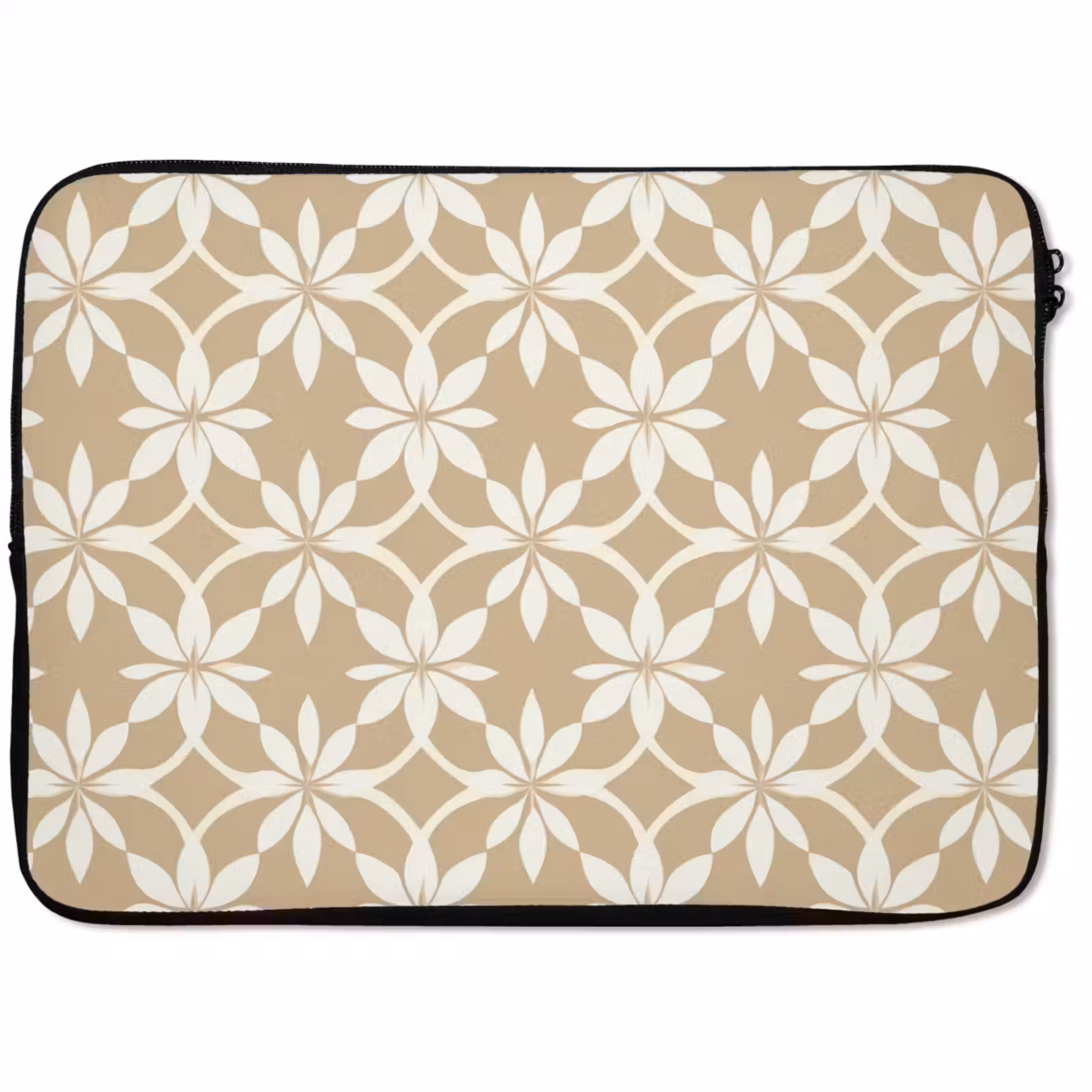 Laptophoes - Bloemen - Patroon - Beige — 1