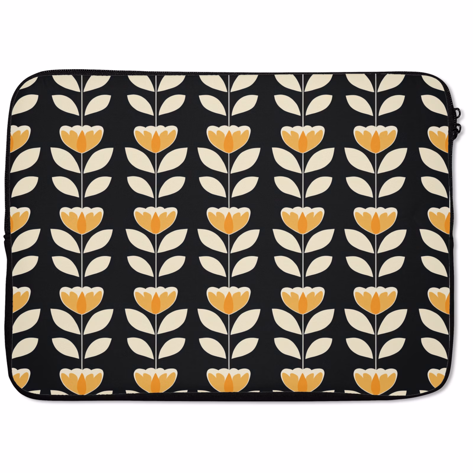 Laptophoes - Retro - Bloem - Zwart - Okergeel — 1