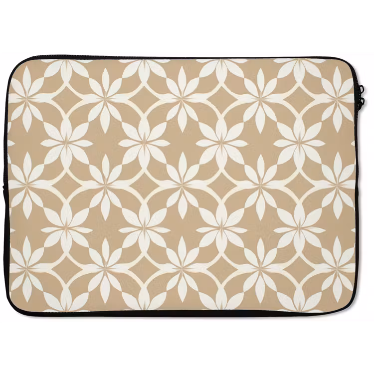 Laptophoes - Bloemen - Patroon - Beige — 1