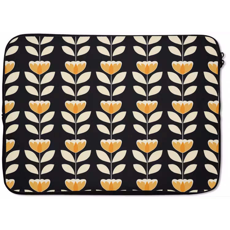 Laptophoes - Retro - Bloem - Zwart - Okergeel — 1