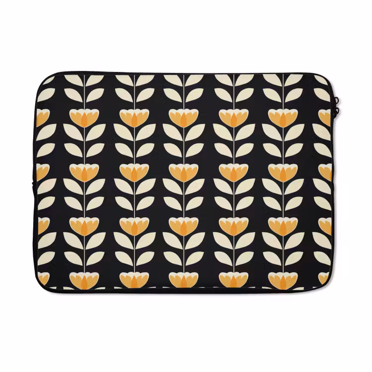 Laptophoes - Retro - Bloem - Zwart - Okergeel — 5