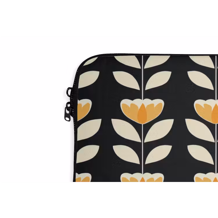Laptophoes - Retro - Bloem - Zwart - Okergeel — 6
