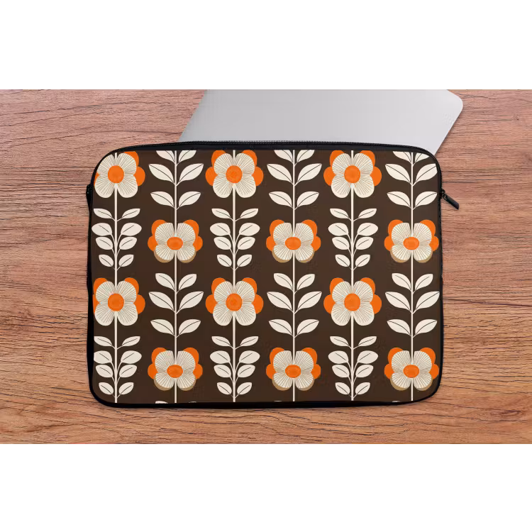 Laptophoes - Bloemen - Retro - Bruin — 2