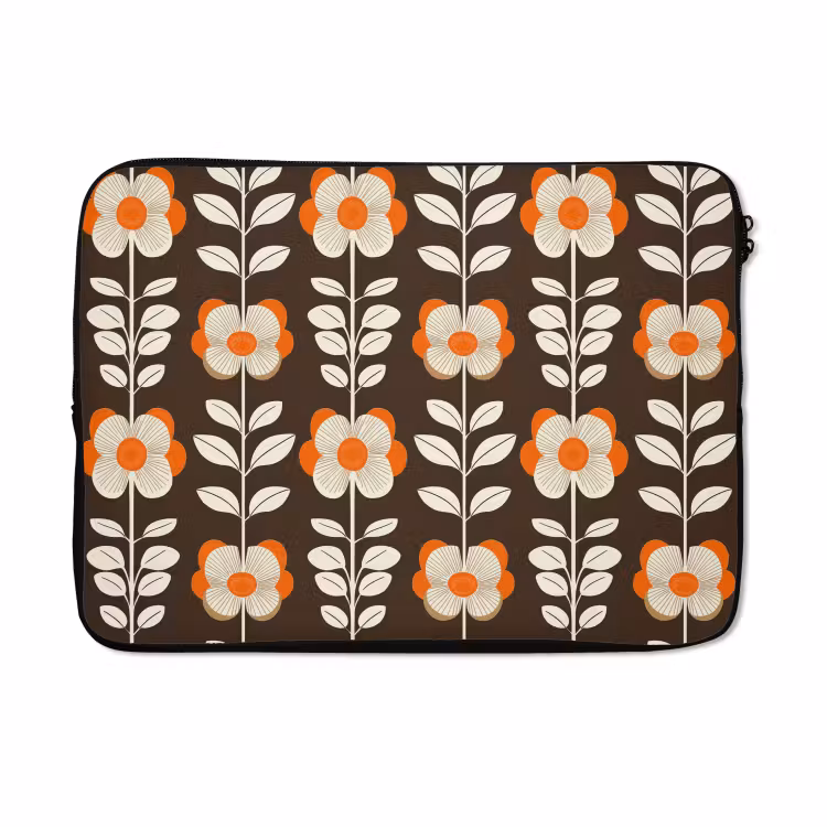 Laptophoes - Bloemen - Retro - Bruin — 5