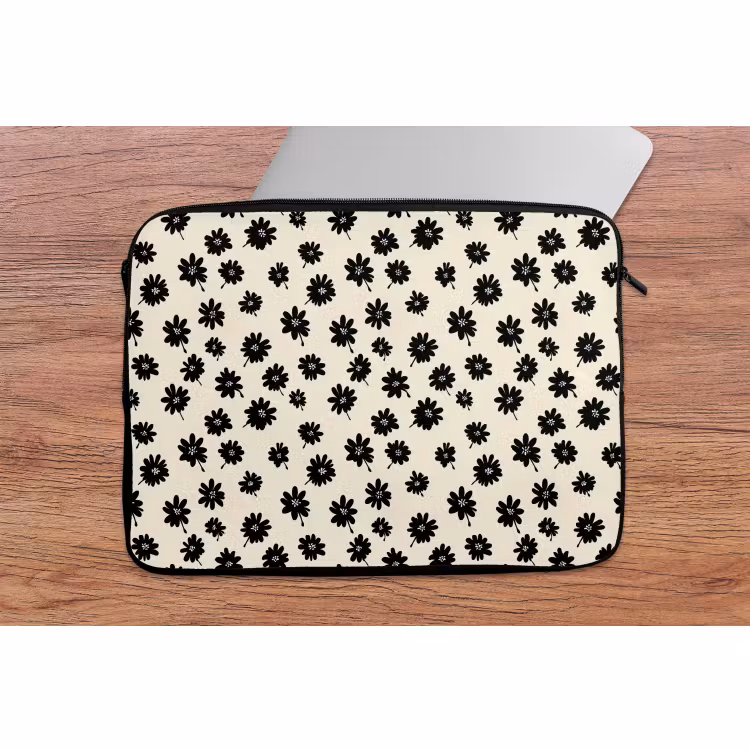 Laptophoes - Madeliefjes - Grafisch - Zwart - Beige — 2