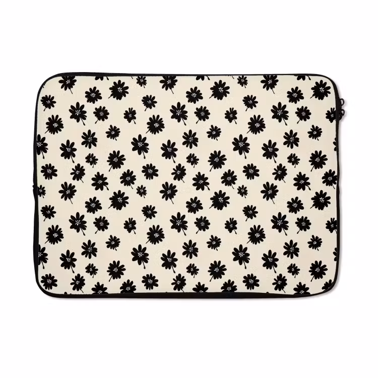 Laptophoes - Madeliefjes - Grafisch - Zwart - Beige — 5