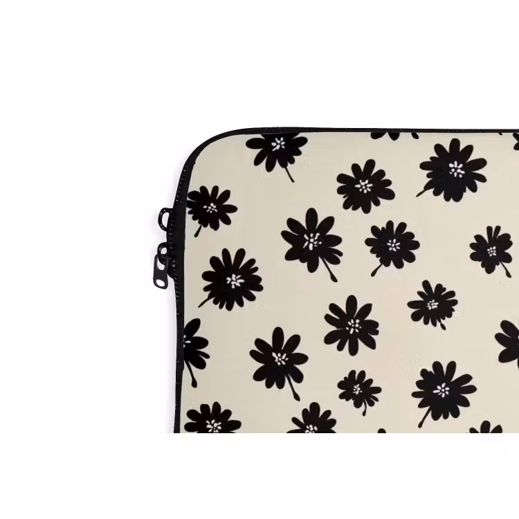 Laptophoes - Madeliefjes - Grafisch - Zwart - Beige — 6