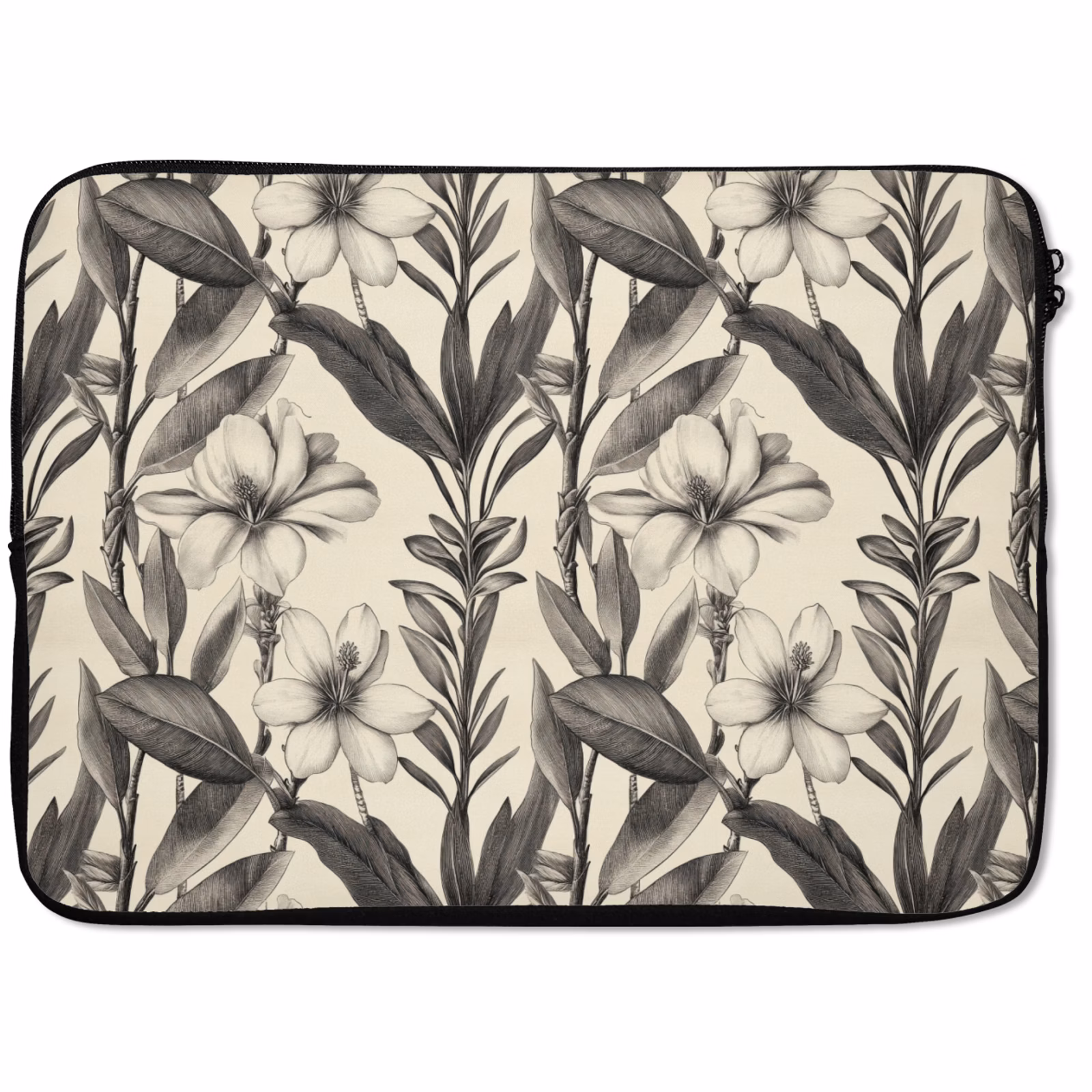 Laptophoes - Klassiek - Botanisch - Zwart - Beige — 1