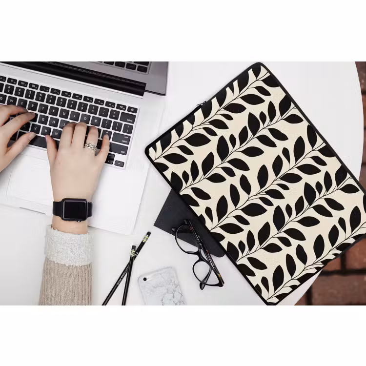 Laptophoes - Botanisch - Dessin - Zwart - Beige — 3
