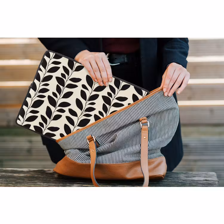 Laptophoes - Botanisch - Dessin - Zwart - Beige — 4