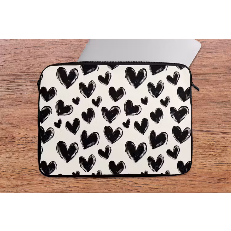 Laptophoes - Hartjes - Patroon - Zwart — 2