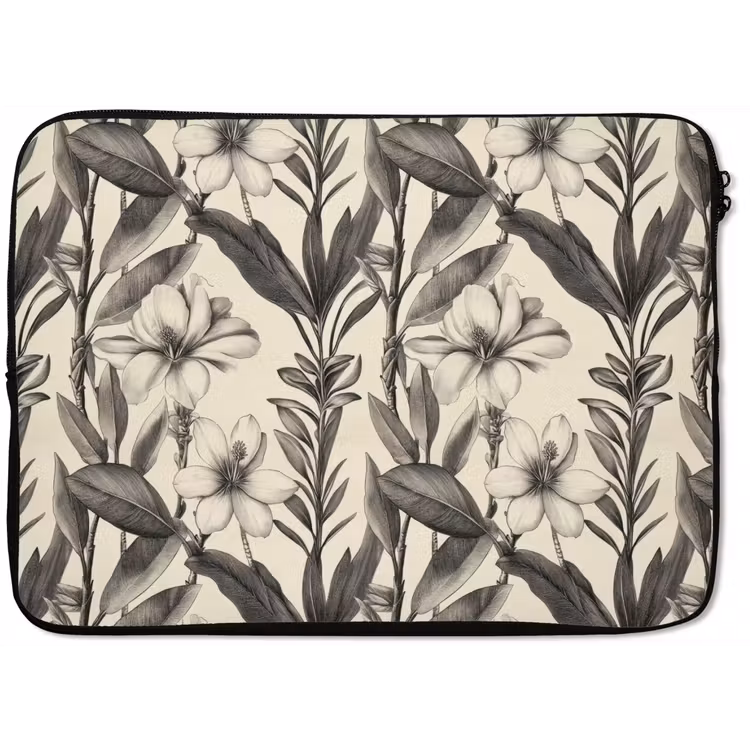 Laptophoes - Klassiek - Botanisch - Zwart - Beige — 1