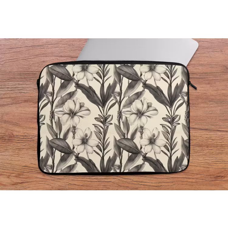 Laptophoes - Klassiek - Botanisch - Zwart - Beige — 2