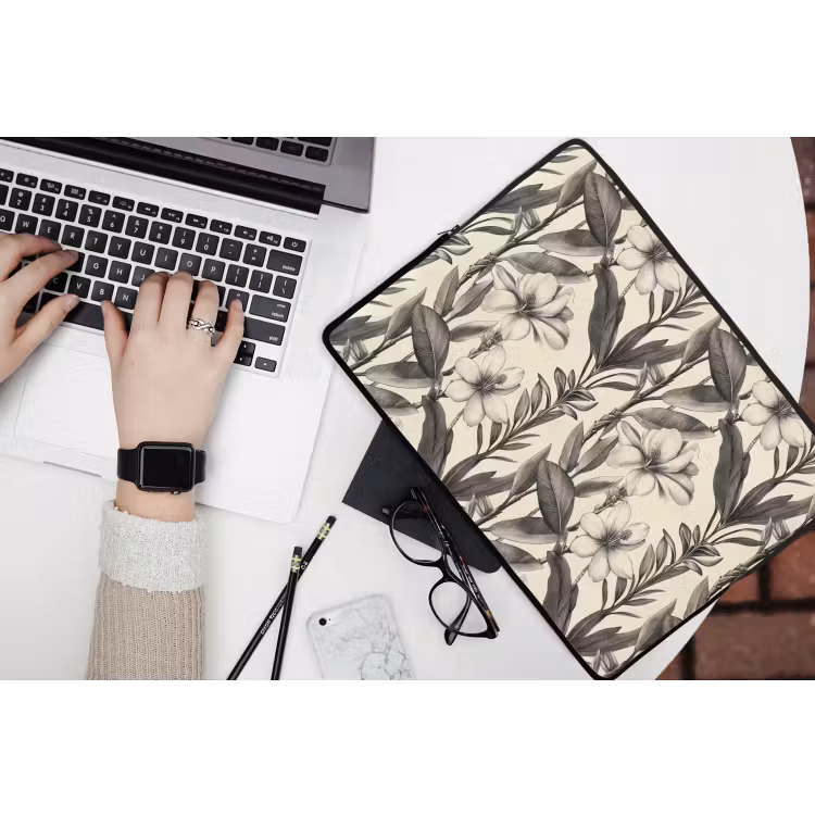 Laptophoes - Klassiek - Botanisch - Zwart - Beige — 3