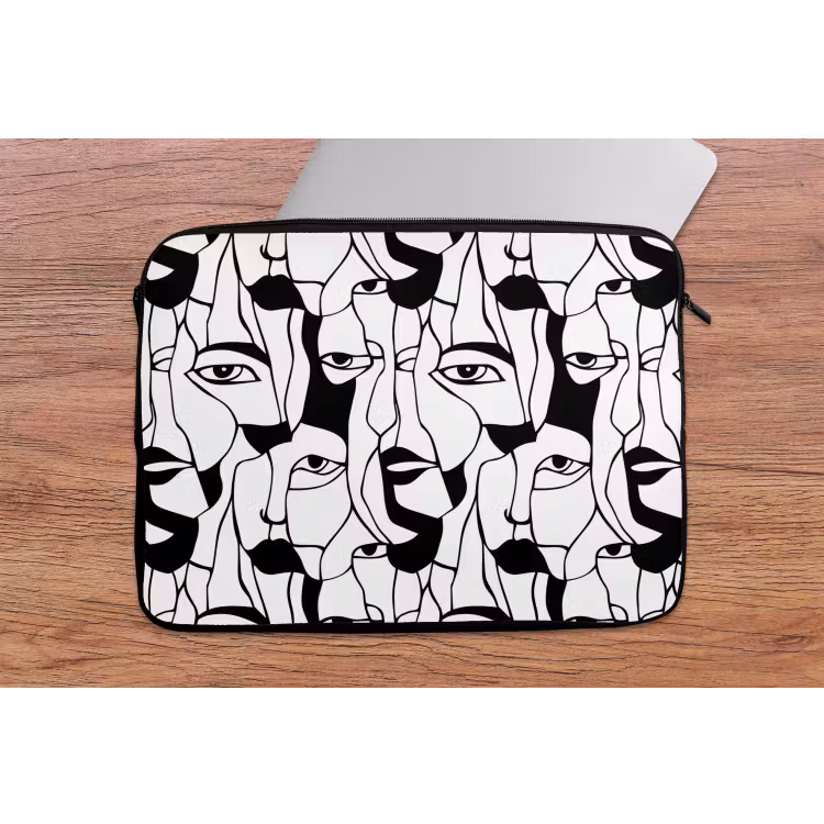 Laptophoes - Lijnen - Gezichten - Zwart - Wit — 2