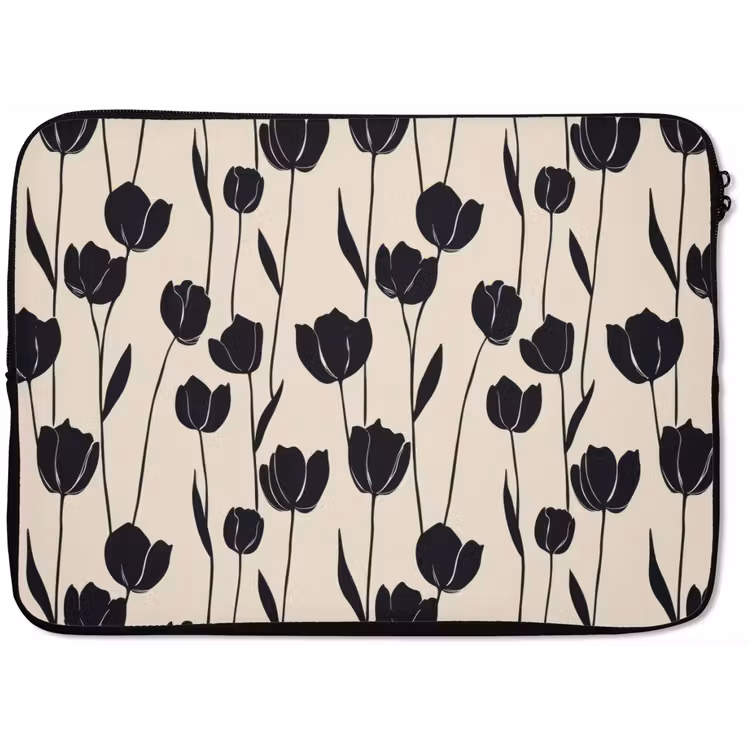 Laptophoes - Tulpen - Patroon - Zwart — 1