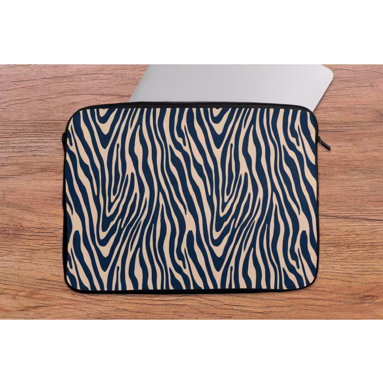 Laptophoes - Zebra - Patroon - Blauw - Beige — 2