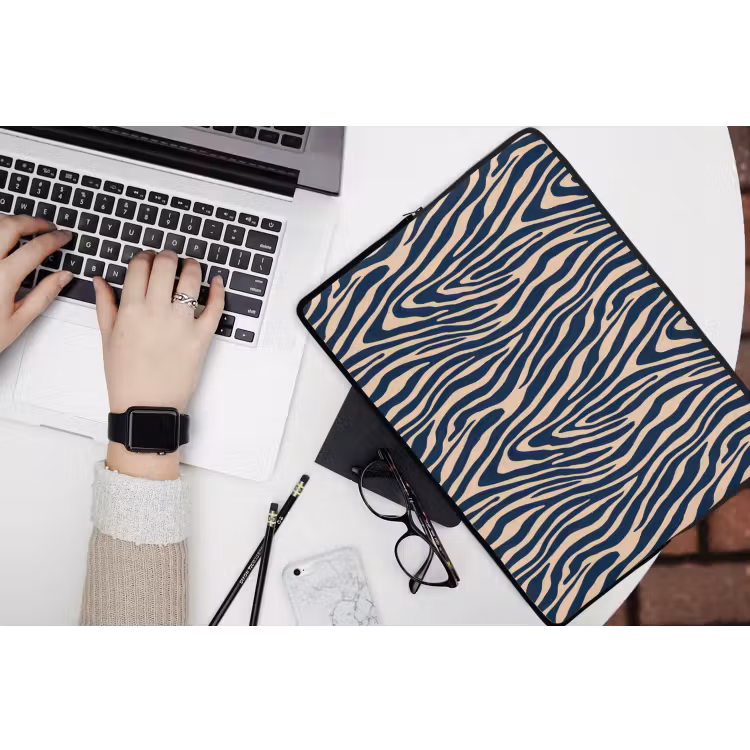 Laptophoes - Zebra - Patroon - Blauw - Beige — 3