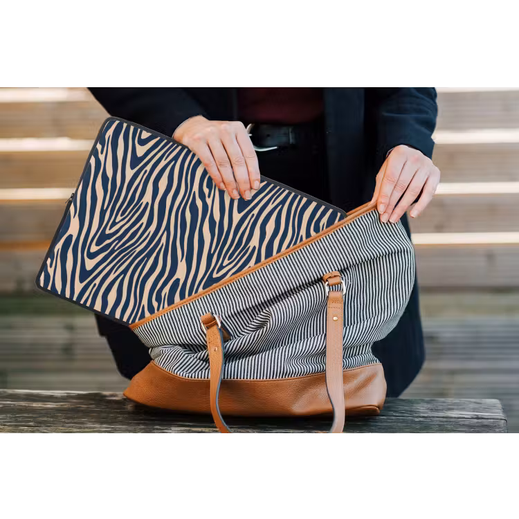 Laptophoes - Zebra - Patroon - Blauw - Beige — 4