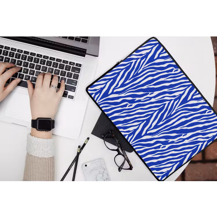 Laptophoes - Zebra - Patroon - Kobalt - Blauw — 3