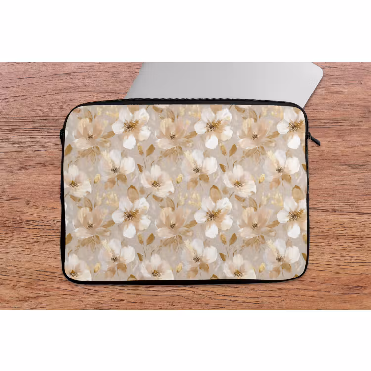 Laptophoes - Bloemen - artistiek - Goud — 2
