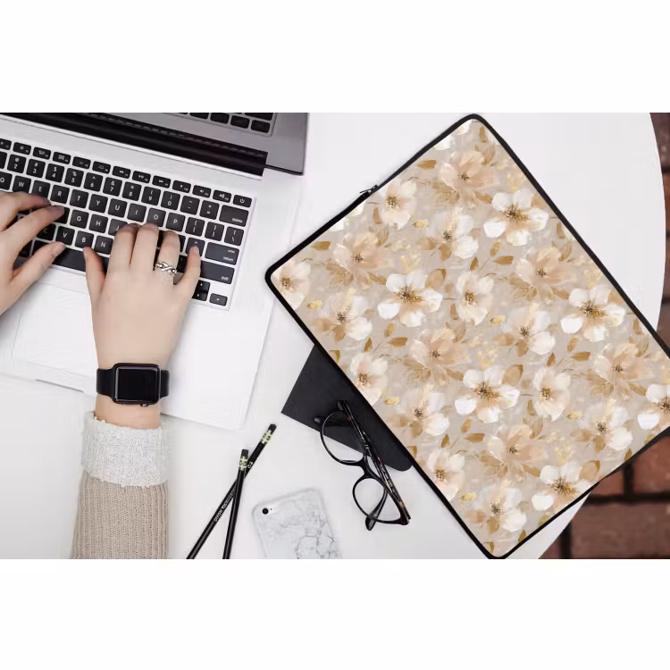 Laptophoes - Bloemen - artistiek - Goud — 3