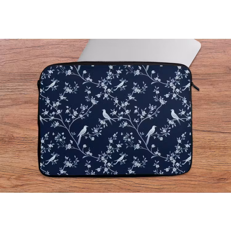 Laptophoes - Grafisch - Bloesemtak - Blauw — 2