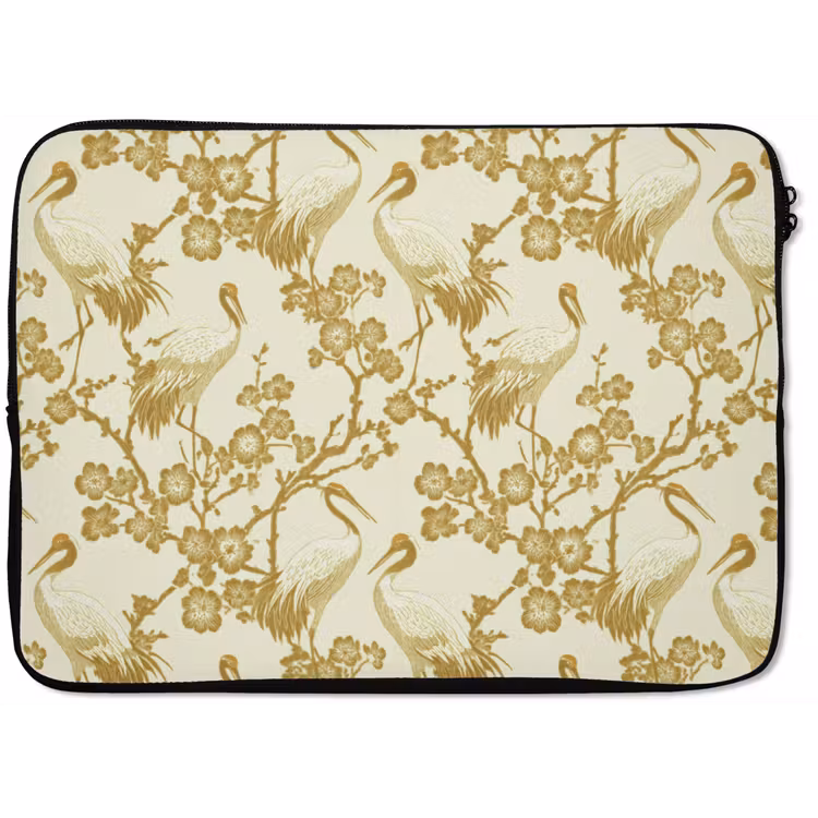 Laptophoes - Kraanvogels - Kersenbloesem - Goud — 1