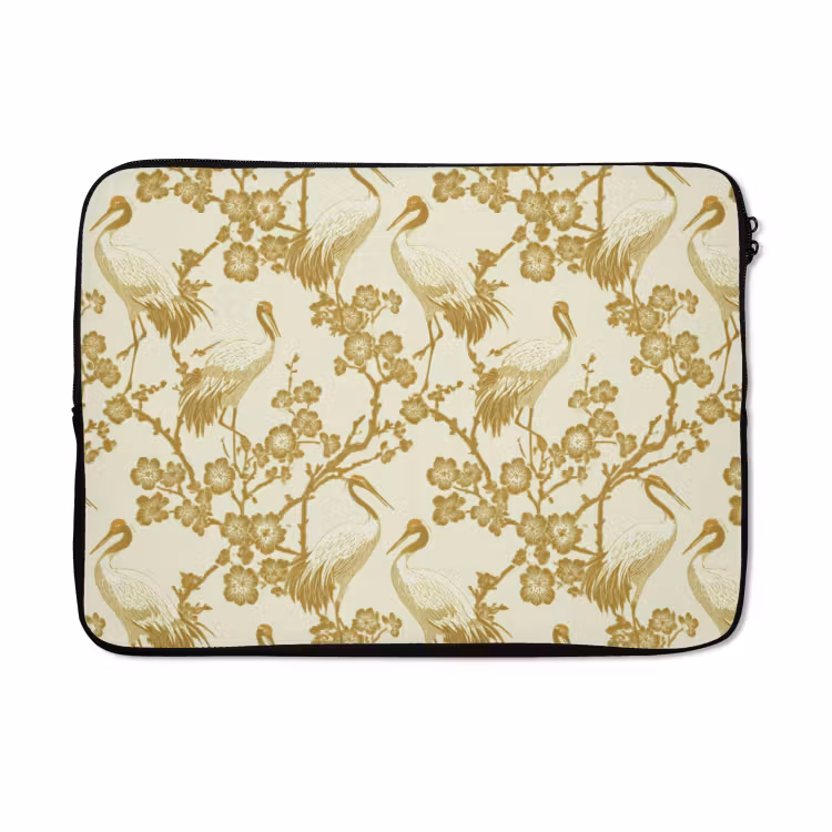 Laptophoes - Kraanvogels - Kersenbloesem - Goud — 5