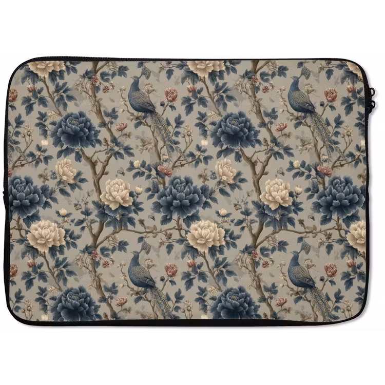 Laptophoes - Pauw - Bloemen - Blauw — 1