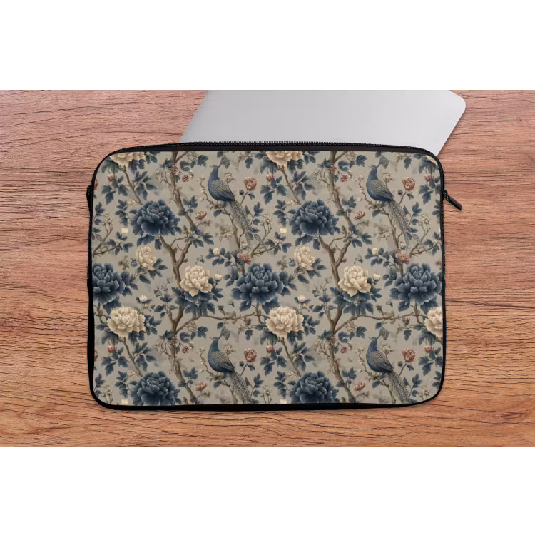 Laptophoes - Pauw - Bloemen - Blauw — 2