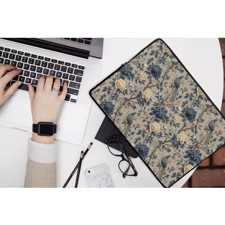 Laptophoes - Pauw - Bloemen - Blauw — 3