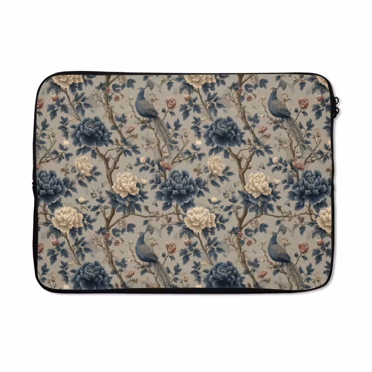Laptophoes - Pauw - Bloemen - Blauw — 5