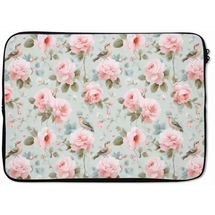 Laptophoes - Rozen - Vogels - Pastel - Kleurrijk — 1