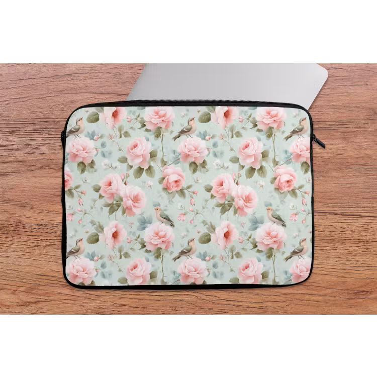 Laptophoes - Rozen - Vogels - Pastel - Kleurrijk — 2