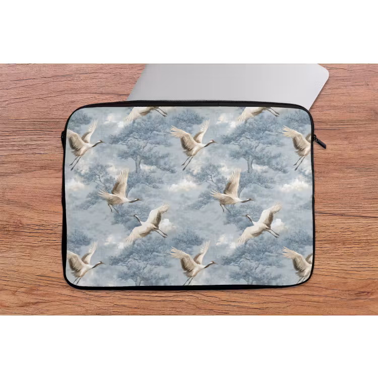 Laptophoes - Wolken - Kraanvogels - Blauw — 2