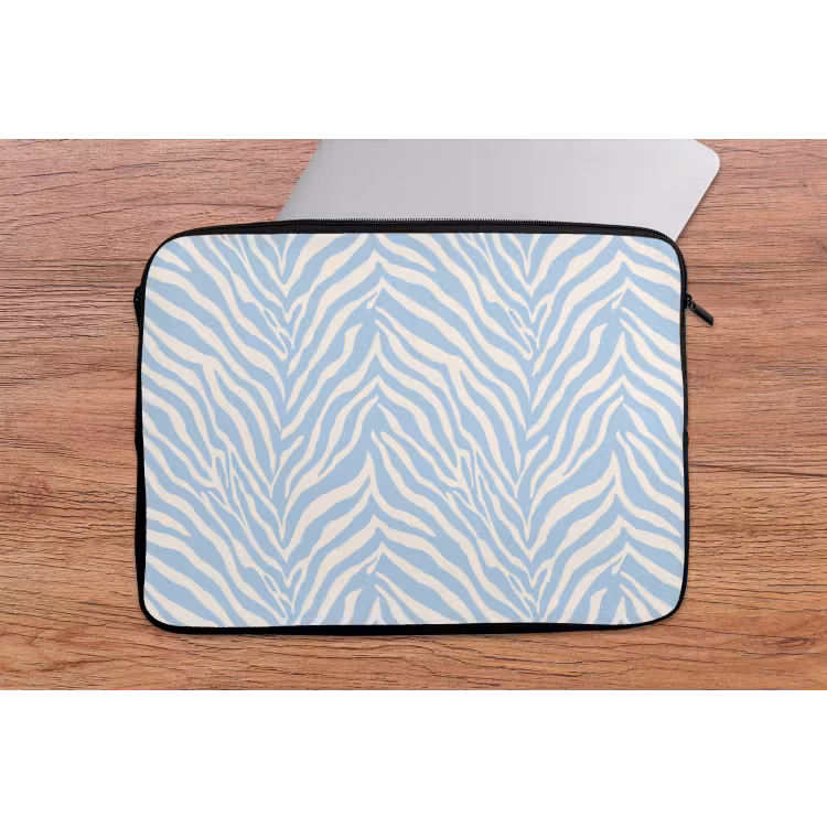 Laptophoes - Zebra - Motief - Blauw - Wit — 2