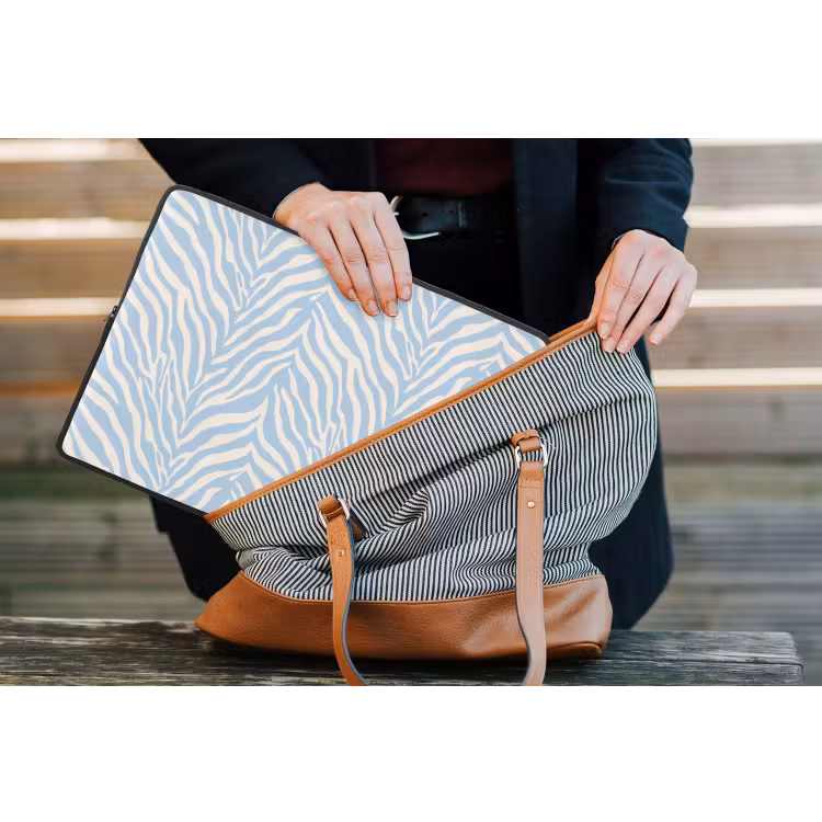 Laptophoes - Zebra - Motief - Blauw - Wit — 4